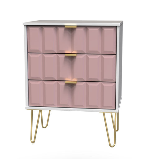 Cube 3 Drawer Midi Chest with Gold Hairpin Legs - Welcome Furniture