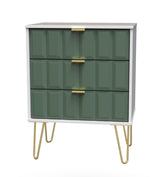 Cube 3 Drawer Midi Chest with Gold Hairpin Legs - Welcome Furniture