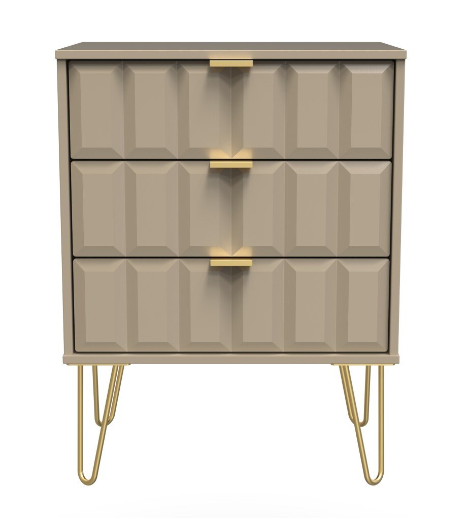 Cube 3 Drawer Midi Chest with Gold Hairpin Legs - Welcome Furniture
