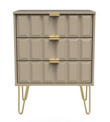 Cube 3 Drawer Midi Chest with Gold Hairpin Legs - Welcome Furniture