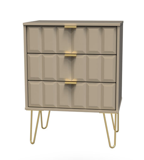 Cube 3 Drawer Midi Chest with Gold Hairpin Legs - Welcome Furniture