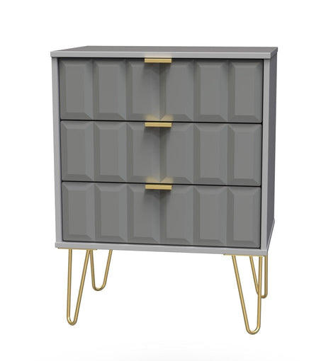 Cube 3 Drawer Midi Chest with Gold Hairpin Legs - Welcome Furniture