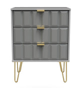 Cube 3 Drawer Midi Chest with Gold Hairpin Legs - Welcome Furniture