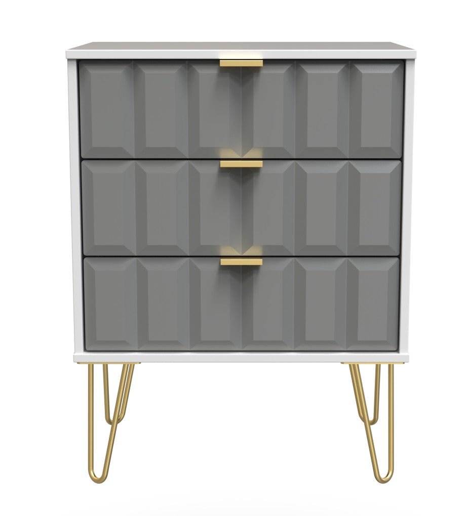 Cube 3 Drawer Midi Chest with Gold Hairpin Legs - Welcome Furniture