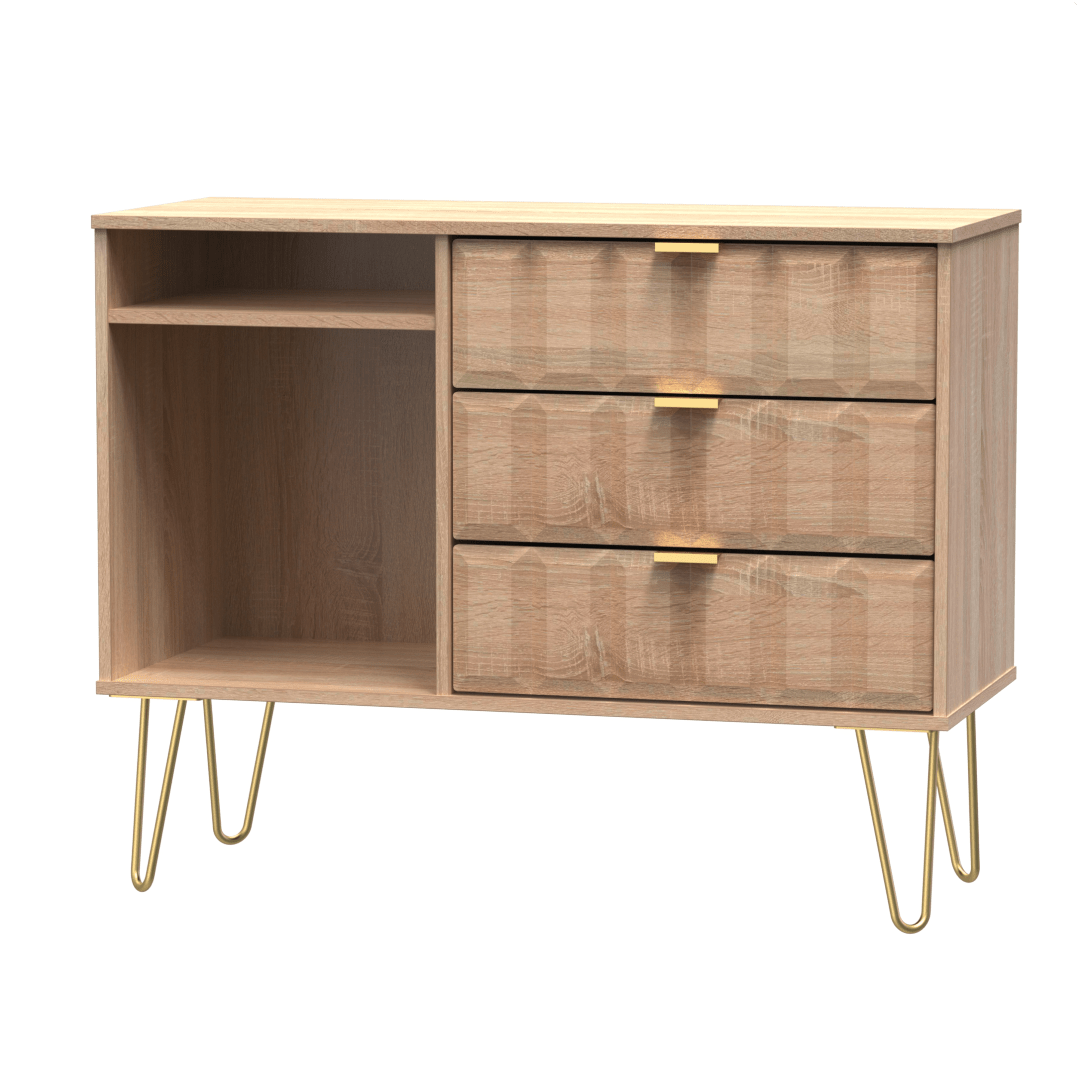 Cube 3 Drawer TV Unit with Gold Hairpin Legs - Welcome Furniture