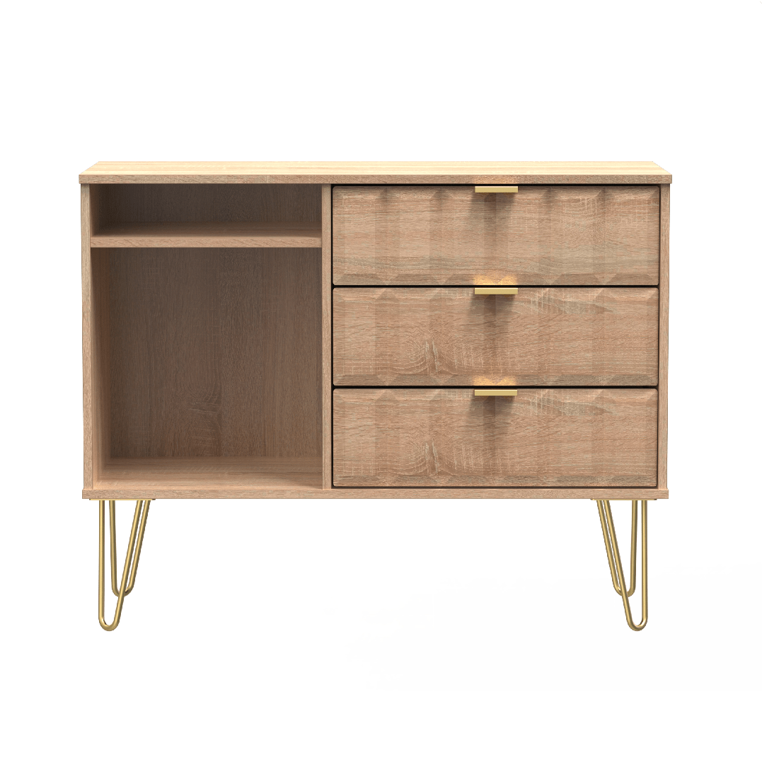Cube 3 Drawer TV Unit with Gold Hairpin Legs - Welcome Furniture