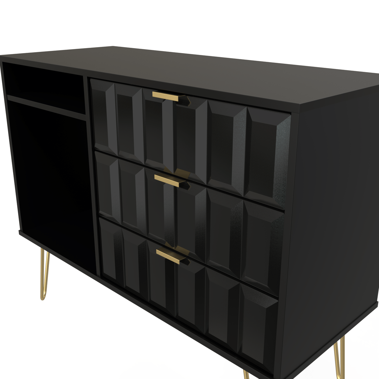 Cube 3 Drawer TV Unit with Gold Hairpin Legs - Welcome Furniture