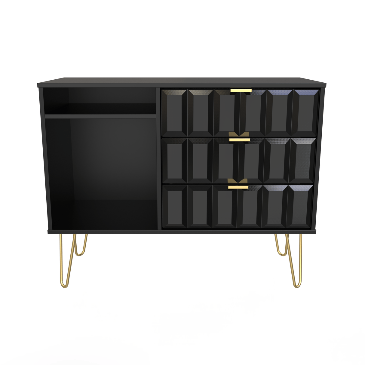 Cube 3 Drawer TV Unit with Gold Hairpin Legs - Welcome Furniture