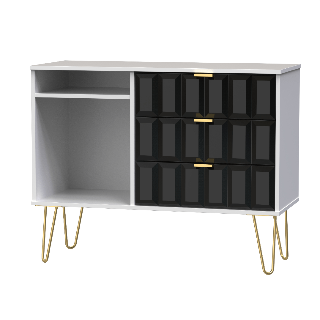 Cube 3 Drawer TV Unit with Gold Hairpin Legs - Welcome Furniture