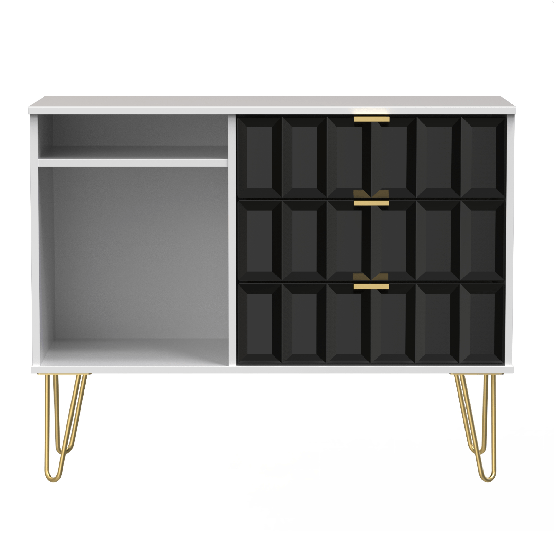 Cube 3 Drawer TV Unit with Gold Hairpin Legs - Welcome Furniture