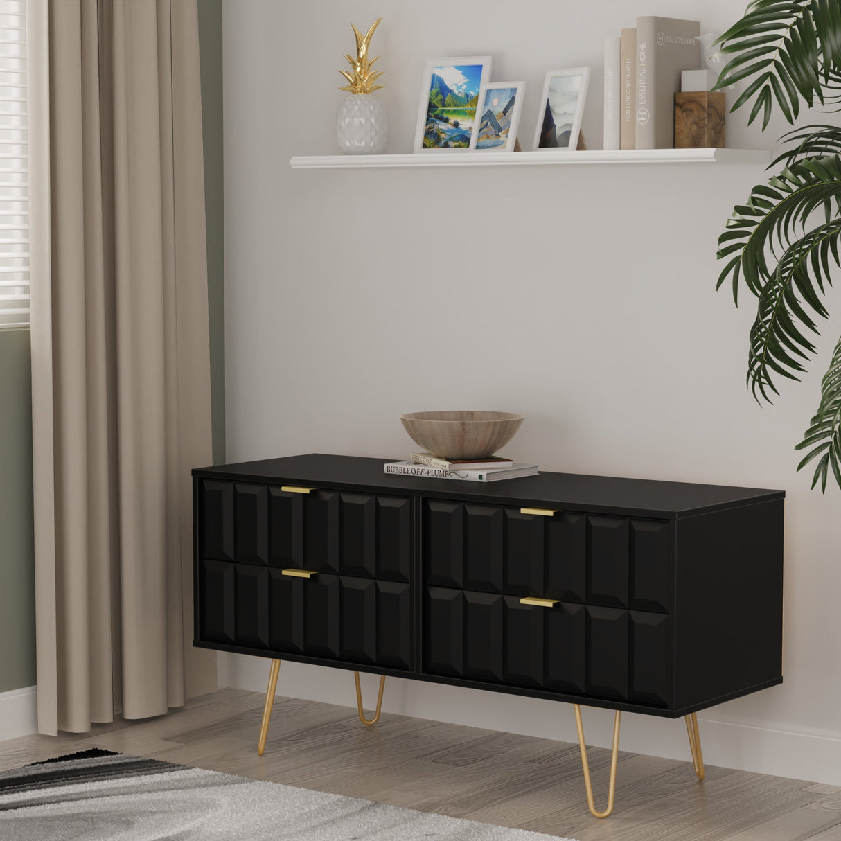 Cube 4 Drawer Bed Box with Gold Hairpin Legs - Welcome Furniture