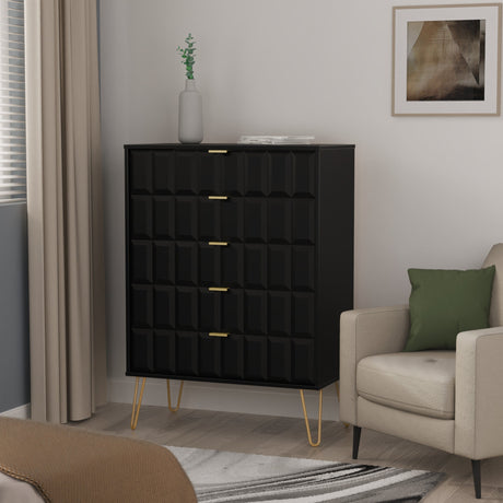 Cube 5 Drawer Chest with Gold Hairpin Legs - Welcome Furniture