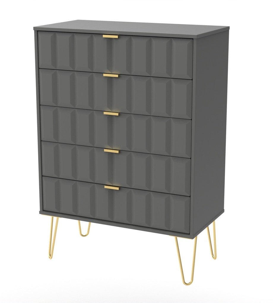 Cube 5 Drawer Chest with Gold Hairpin Legs - Welcome Furniture