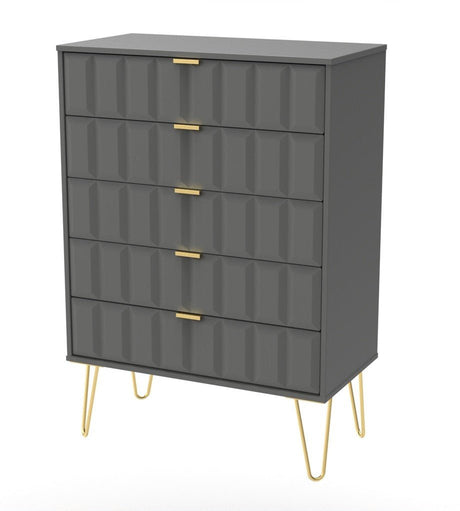 Cube 5 Drawer Chest with Gold Hairpin Legs - Welcome Furniture