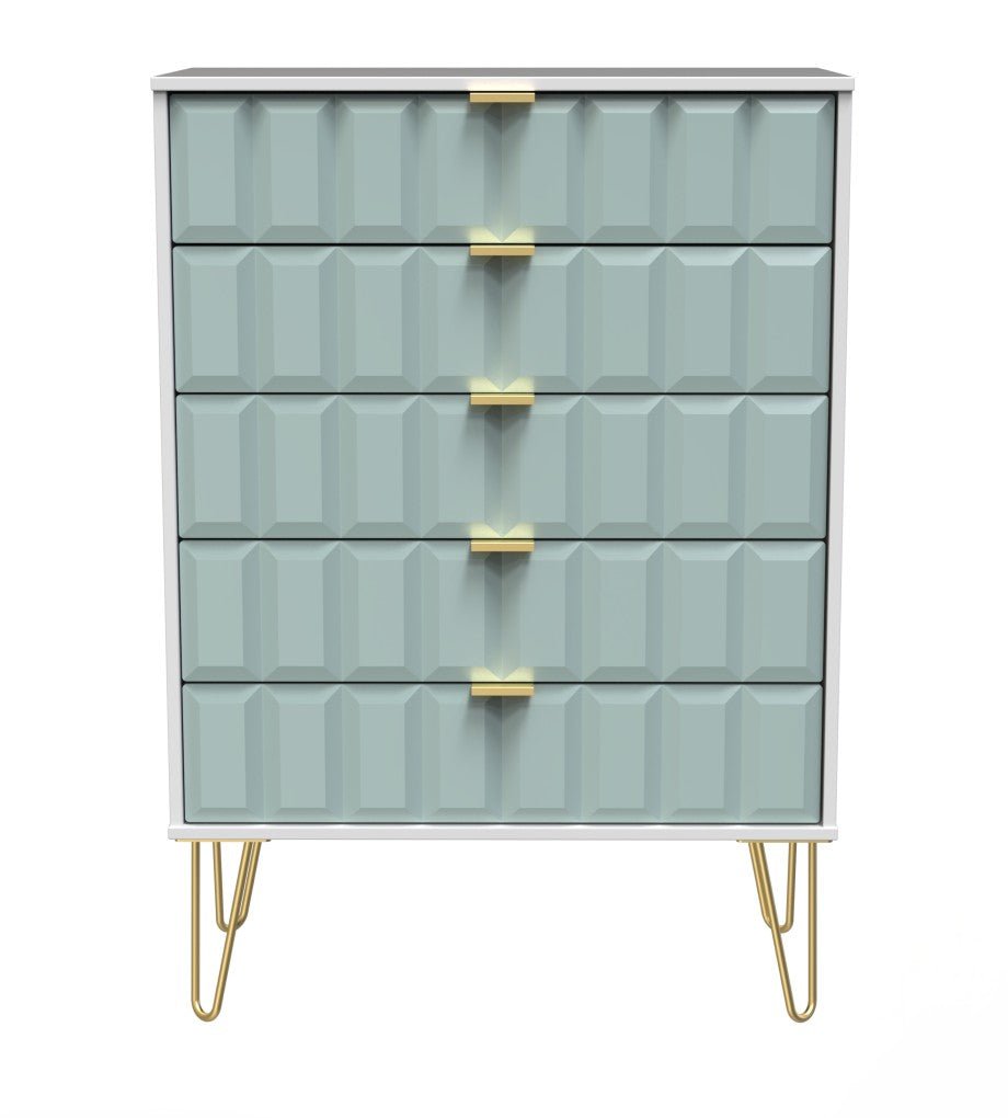 Cube 5 Drawer Chest with Gold Hairpin Legs - Welcome Furniture