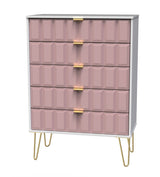 Cube 5 Drawer Chest with Gold Hairpin Legs - Welcome Furniture