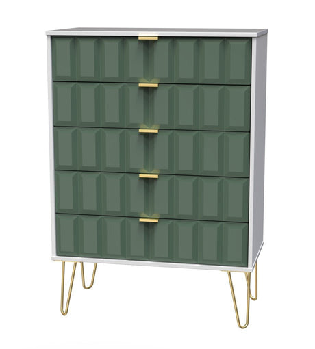 Cube 5 Drawer Chest with Gold Hairpin Legs - Welcome Furniture