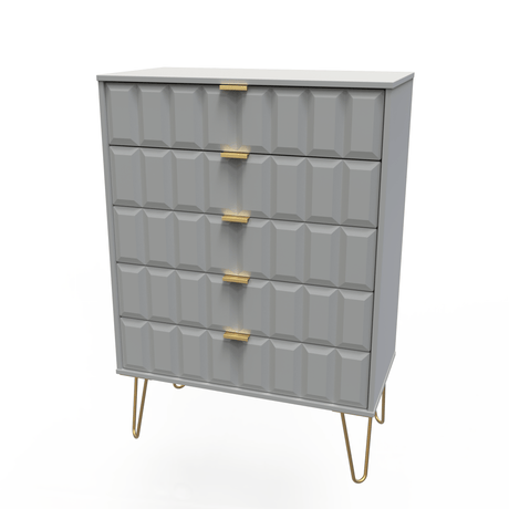Cube 5 Drawer Chest with Gold Hairpin Legs - Welcome Furniture