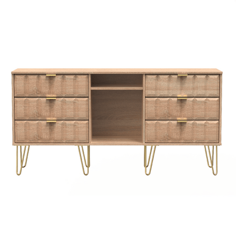 Cube 6 Drawer TV Unit with Gold Hairpin Legs - Welcome Furniture
