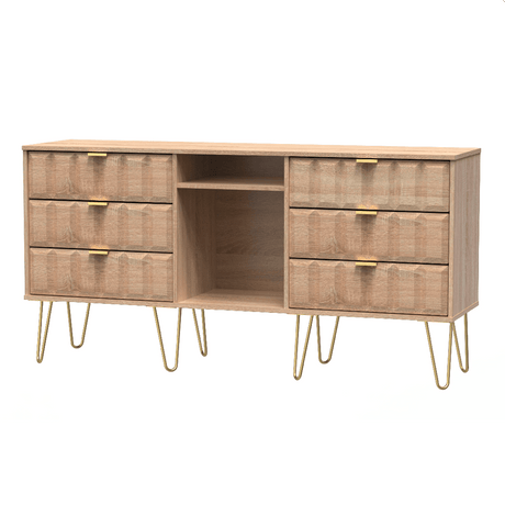 Cube 6 Drawer TV Unit with Gold Hairpin Legs - Welcome Furniture