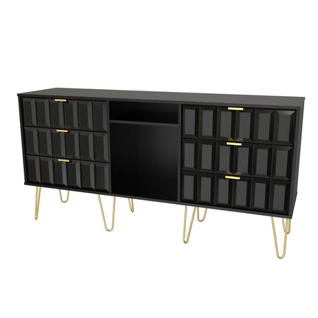 Cube 6 Drawer TV Unit with Gold Hairpin Legs - Welcome Furniture
