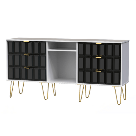 Cube 6 Drawer TV Unit with Gold Hairpin Legs - Welcome Furniture