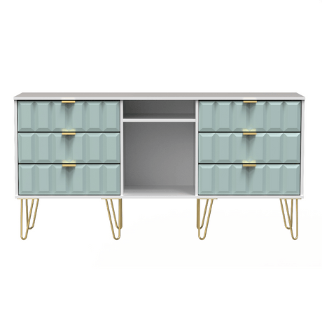 Cube 6 Drawer TV Unit with Gold Hairpin Legs - Welcome Furniture