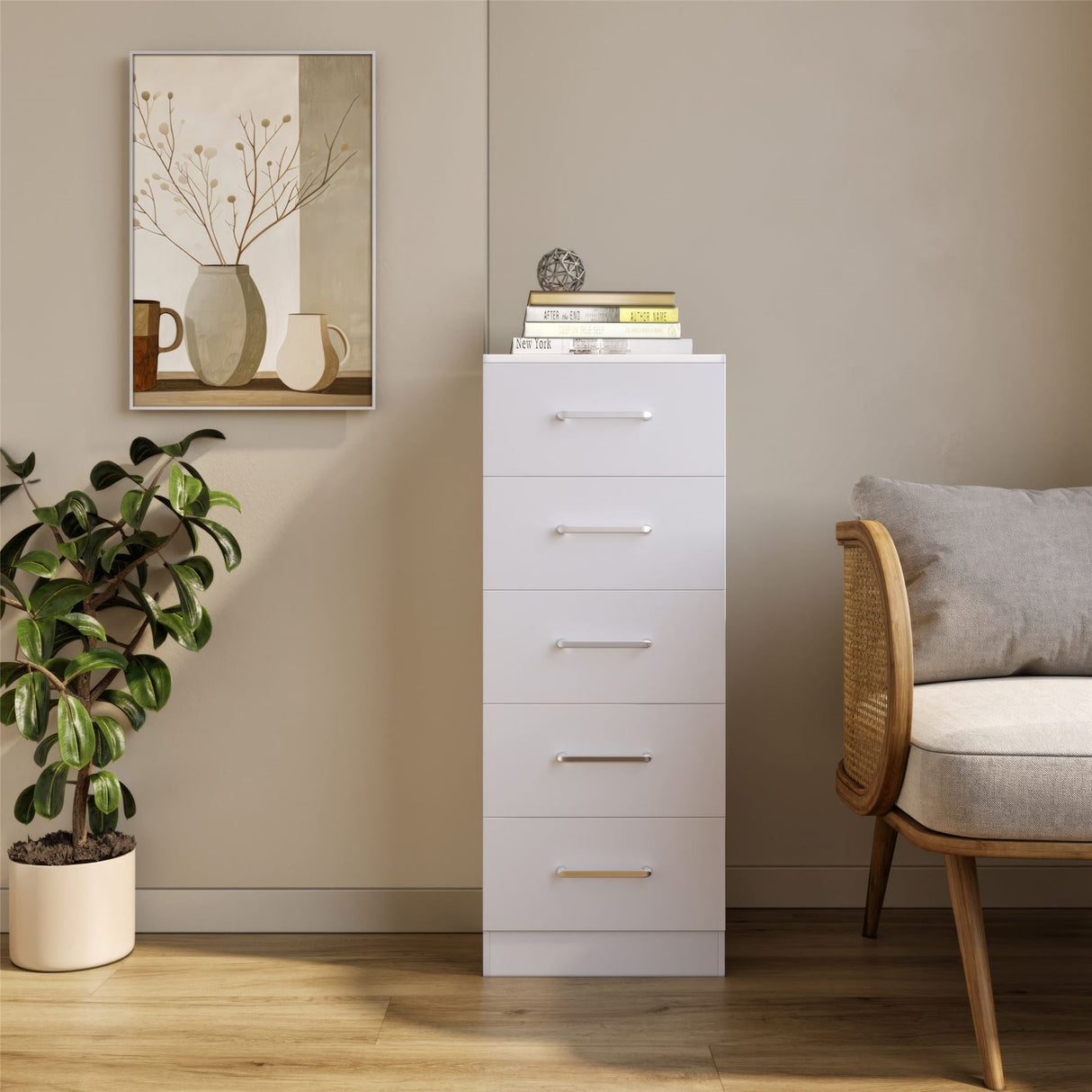 Dakota 5 Drawer Narrow Tallboy Chest - Seconique