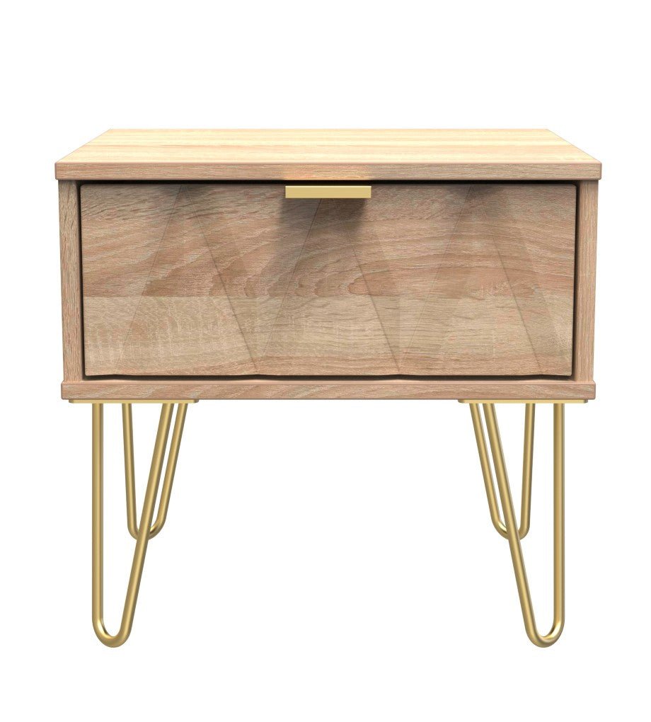 Diamond 1 Drawer Bedside Cabinet with Gold Hairpin Legs - Welcome Furniture