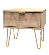Diamond 1 Drawer Bedside Cabinet with Gold Hairpin Legs - Welcome Furniture