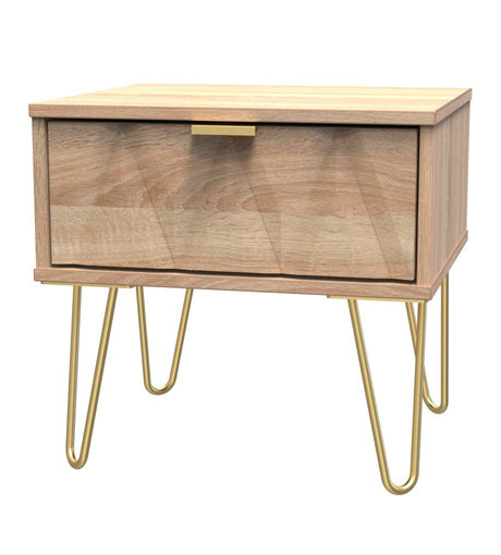 Diamond 1 Drawer Bedside Cabinet with Gold Hairpin Legs - Welcome Furniture