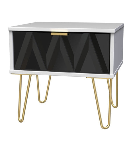 Diamond 1 Drawer Bedside Cabinet with Gold Hairpin Legs - Welcome Furniture