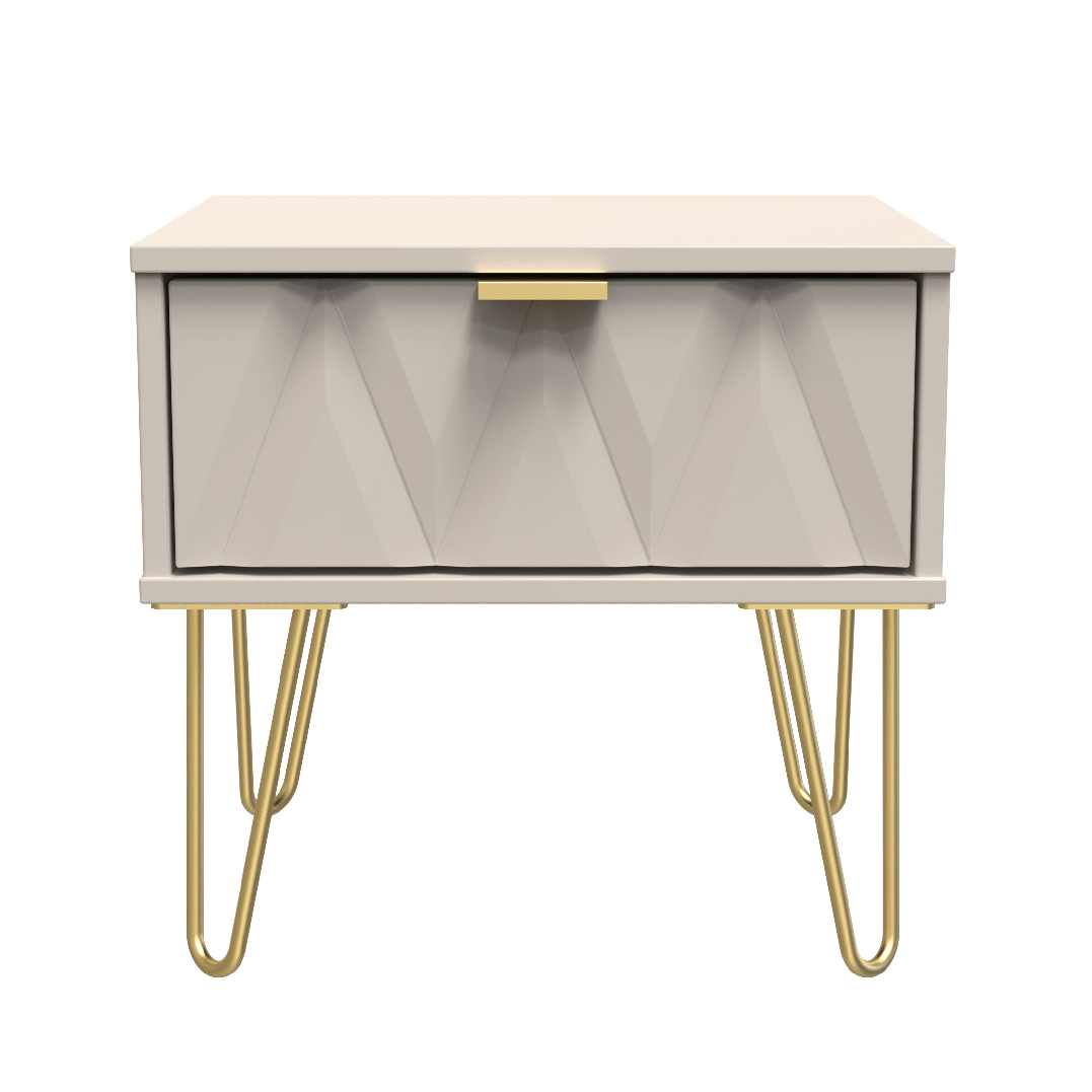 Diamond 1 Drawer Bedside Cabinet with Gold Hairpin Legs - Welcome Furniture