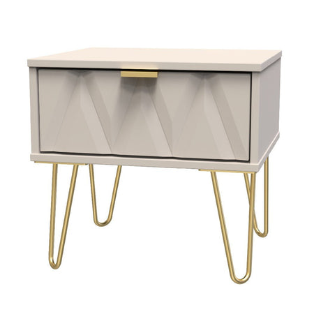 Diamond 1 Drawer Bedside Cabinet with Gold Hairpin Legs - Welcome Furniture