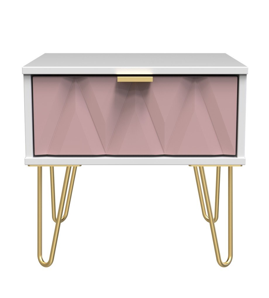 Diamond 1 Drawer Bedside Cabinet with Gold Hairpin Legs - Welcome Furniture