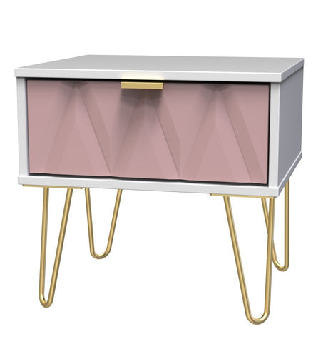 Diamond 1 Drawer Bedside Cabinet with Gold Hairpin Legs - Welcome Furniture