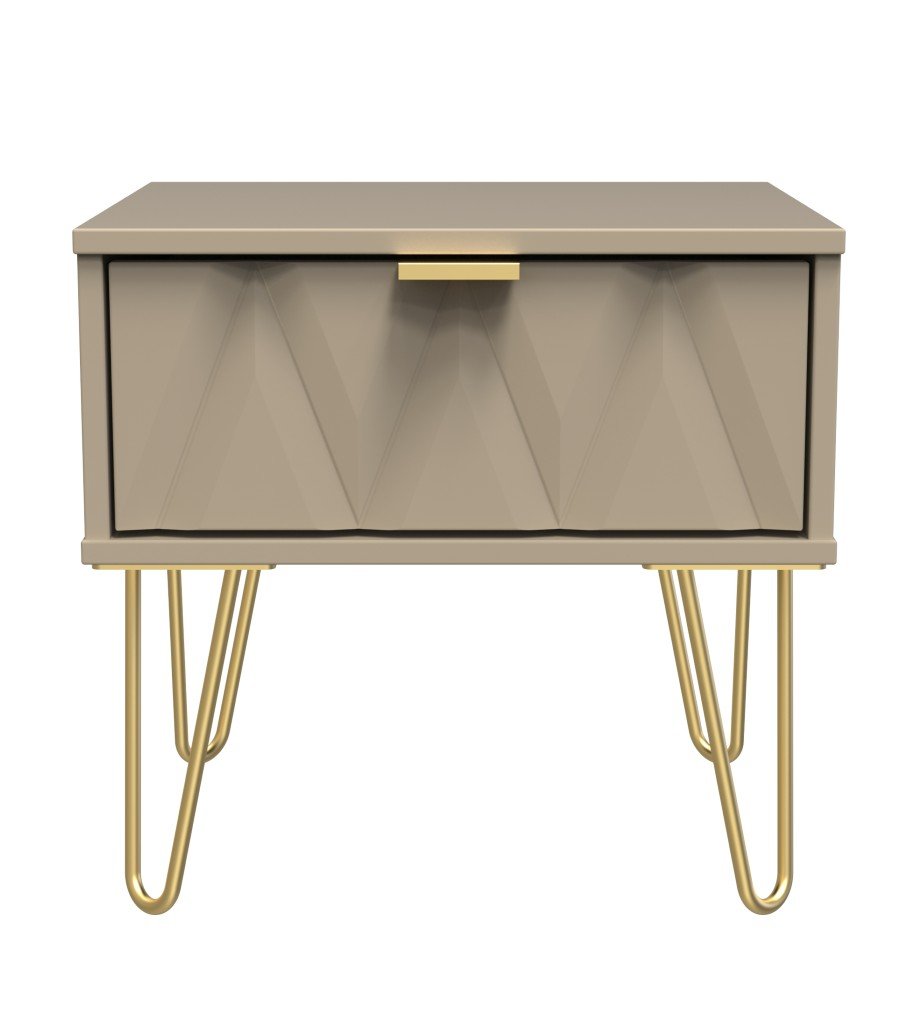 Diamond 1 Drawer Bedside Cabinet with Gold Hairpin Legs - Welcome Furniture