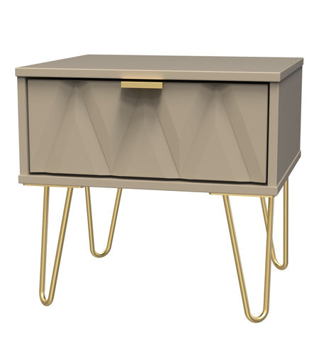 Diamond 1 Drawer Bedside Cabinet with Gold Hairpin Legs - Welcome Furniture