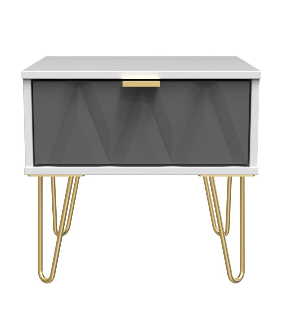 Diamond 1 Drawer Bedside Cabinet with Gold Hairpin Legs - Welcome Furniture