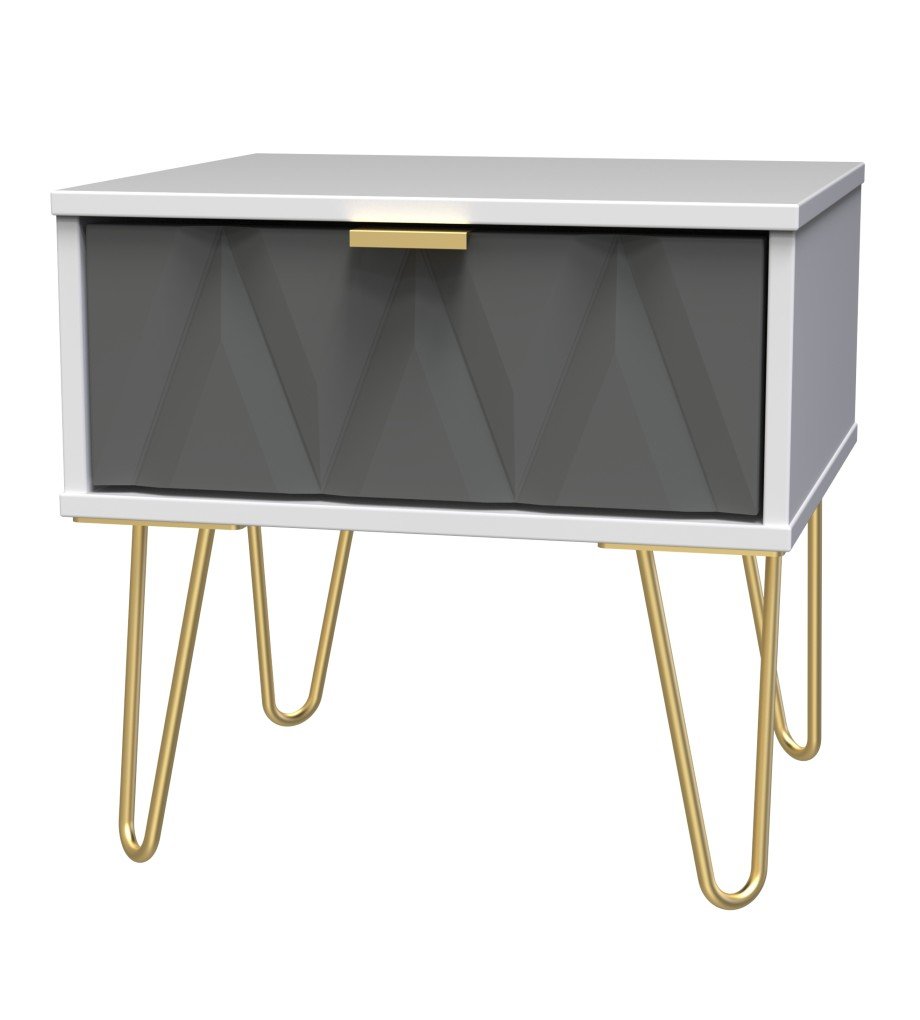 Diamond 1 Drawer Bedside Cabinet with Gold Hairpin Legs - Welcome Furniture