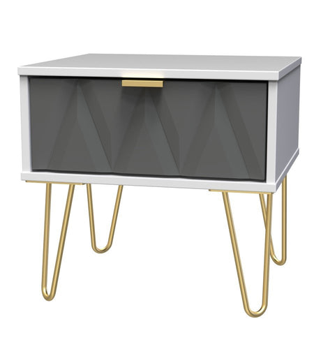 Diamond 1 Drawer Bedside Cabinet with Gold Hairpin Legs - Welcome Furniture