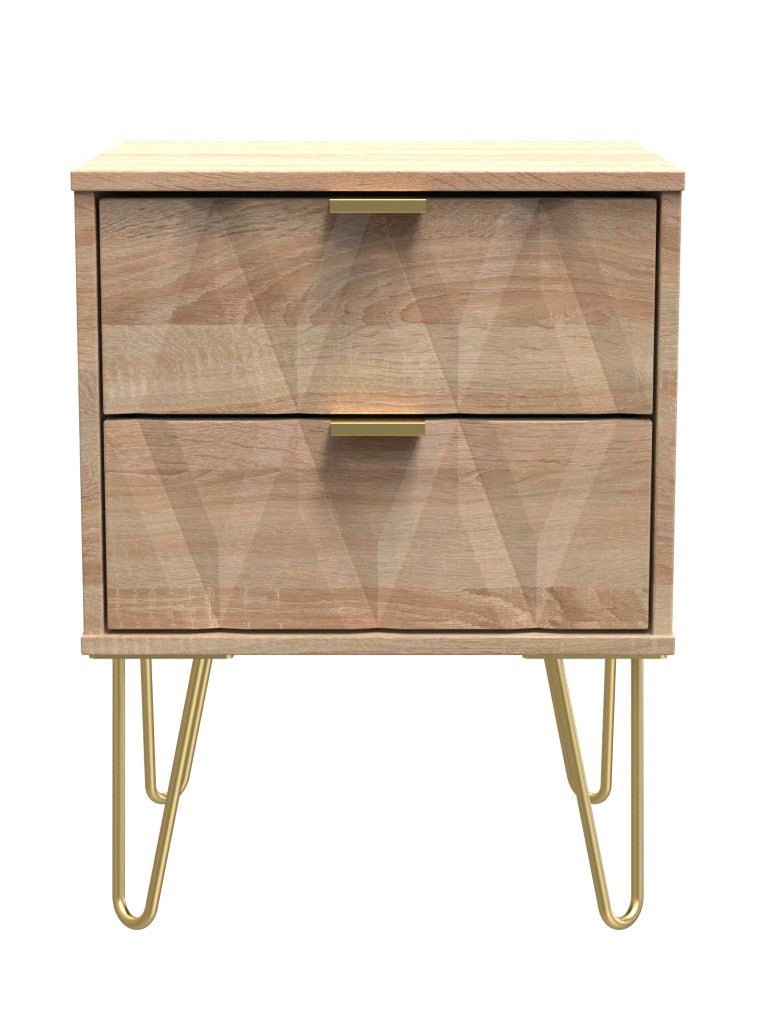 Diamond 2 Drawer Bedside Cabinet with Hairpin Legs - Welcome Furniture