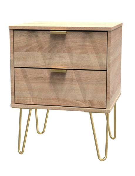 Diamond 2 Drawer Bedside Cabinet with Hairpin Legs - Welcome Furniture