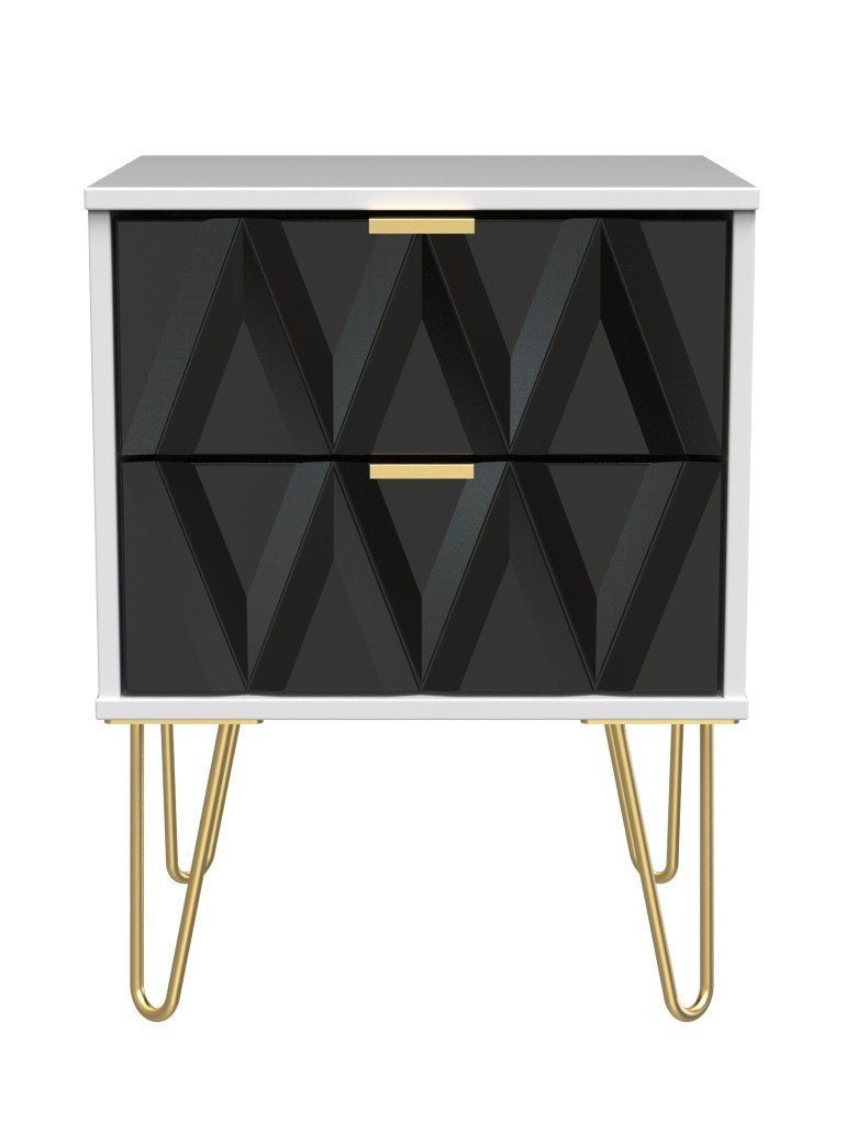 Diamond 2 Drawer Bedside Cabinet with Hairpin Legs - Welcome Furniture