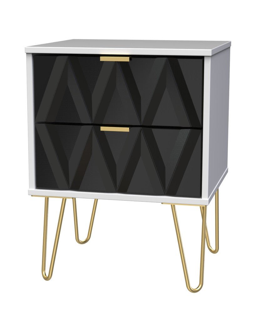 Diamond 2 Drawer Bedside Cabinet with Hairpin Legs - Welcome Furniture