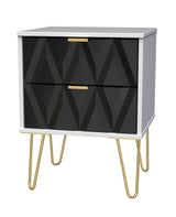 Diamond 2 Drawer Bedside Cabinet with Hairpin Legs - Welcome Furniture