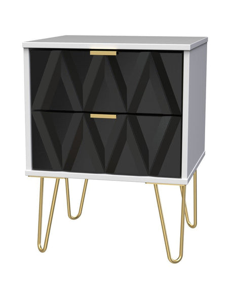 Diamond 2 Drawer Bedside Cabinet with Hairpin Legs - Welcome Furniture