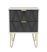 Diamond 2 Drawer Bedside Cabinet with Hairpin Legs - Welcome Furniture