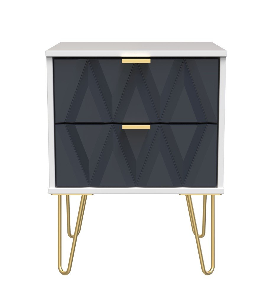 Diamond 2 Drawer Bedside Cabinet with Hairpin Legs - Welcome Furniture