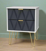 Diamond 2 Drawer Bedside Cabinet with Hairpin Legs - Welcome Furniture